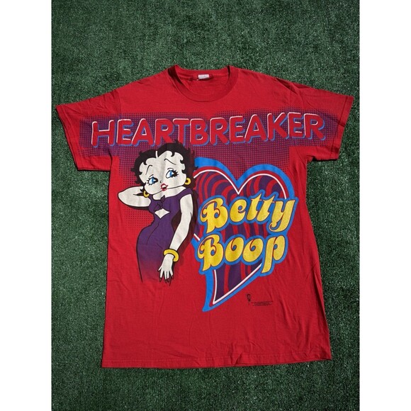 Vintage 90s Betty Boop Heartbreaker Graphic T-Shirt Y2K Cartoon Red Shirt Large - Picture 1 of 10